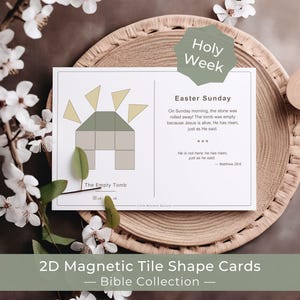 Holy Week 2D Magnetic Tile Shape Cards: Christian Easter Sunday Activity, Kids Faith-Based STEM Sensory Play, Palm Sunday Printable Puzzles