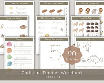 Christian Morning Menu, Printable Preschool Homeschool Busy Book | Bible Activity PreK Bundle, Preschool Worksheets | 3 4 Yr Old Learning