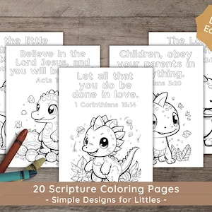 Sunday School Scripture Coloring Pages: Christian Preschool Activity, Homeschool Printable, Dinosaurs, Bible Verse Memory, Digital Download