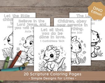 Sunday School Scripture Coloring Pages: Christian Preschool Activity, Homeschool Printable, Dinosaurs, Bible Verse Memory, Digital Download