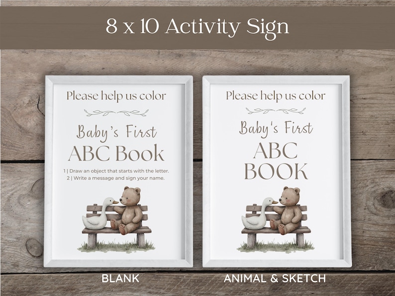 Cute and simple A–Z animal coloring book for baby showers with space for guests to leave prayers or messages for the baby.