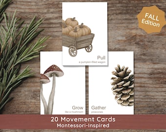Fall Movement Flash Cards: Montessori Homeschool Preschool Activity (PDF Download), Calming Corner Fitness for Kids