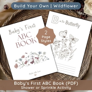 ABC-bok för babyshower med vildblommor | Alternativ till gästboken för babyn i blom | Utskrivbara botaniska målarbilder | Interaktiv aktivitet i PDF-format