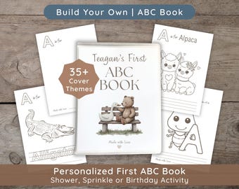 Baby's First ABC Book Baby Shower Activity: Alternative Guest Book Idea, Personalized Alphabet Coloring Book Game, Silly Goose, Teddy Bear