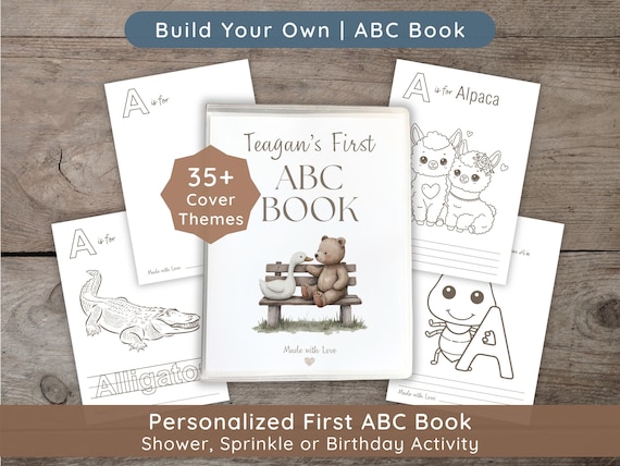 Baby's First ABC Book Baby Shower Activity: Alternative Guest Book Idea, Personalized Alphabet Coloring Book Game, Silly Goose, Teddy Bear