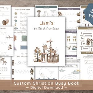 Personalized Name Bible Busy Book: Christian Homeschool Printable PDF, Preschool Quiet Time Activity,