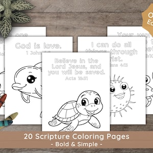 Bible Verse Coloring Pages for Toddlers: Christian Homeschool, Sunday School Printables, Ocean Animals Scripture Pages