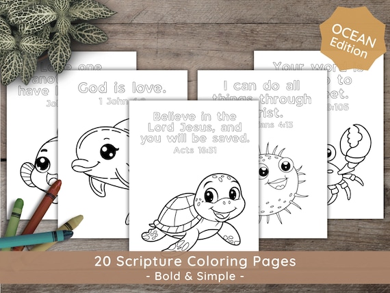 Bible Verse Coloring Pages for Toddlers: Christian Homeschool, Sunday School Printables, Ocean Animals Scripture Pages