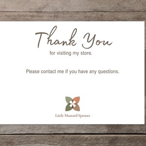 Thank you for visiting Little Mustard Sprouts shop message on rustic wood background with logo at bottom.