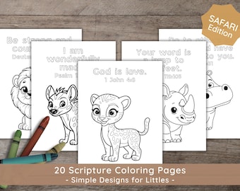 Sunday School Coloring Pages: Christian Homeschool Printable, Bible Verse Preschool Activity, Safari Scripture Pages, Print At Home