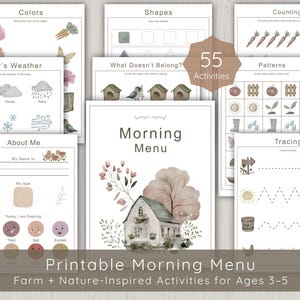 Currículo pré-escolar Toddler Busy Book | Cardápio matinal para educação domiciliar | Folhas de exercícios pré-escolares para impressão, materiais digitais Montessori para jardim de infância