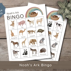 Gioco del Bingo della Bibbia dell&#39;Arca di Noè / Giochi biblici per la scuola materna / Attività per la scuola domenicale / Materiale stampabile per la scuola domestica cristiana / 30 cartelle del Bingo uniche