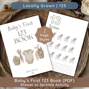 Locally Grown Baby Shower Coloring Book Activity: Farmer's Market Printable Guest Book Alternative, Baby's First 123 Book (PDF)