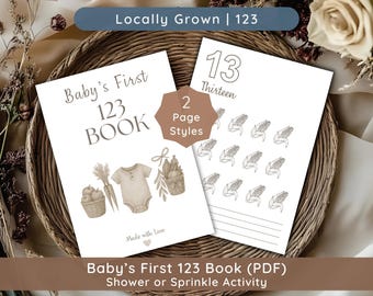 Locally Grown Baby Shower Coloring Book Activity: Farmer's Market Printable Guest Book Alternative, Baby's First 123 Book (PDF)