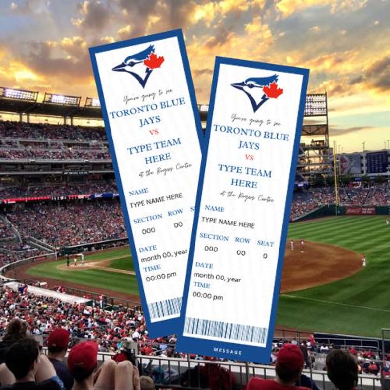 Editable Toronto Blue Jays Baseball Tickets, Surprise Game Invite ...