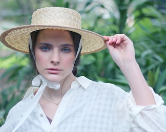 Sisal Lace Woven Boater with cotton chin strap grosgrain ribbons white boater Royal Ascot