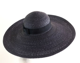 Very Wide-brimmed black natural straw hat "Adeline Black", large hat, large summer straw hat