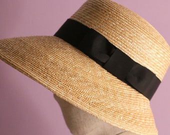 Wide-Brimmed Natural Straw Hat Cecil, bonnet style hat, classic straw hat