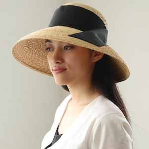 Grosgrain Down turned brim straw hat, Audrey Hepburn Hat