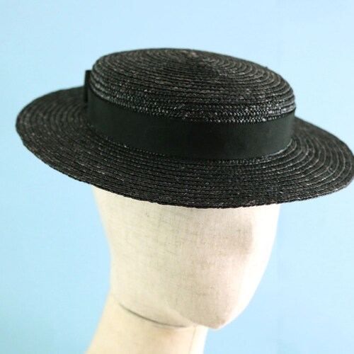 Black Straw Boater Hat vivien Black 