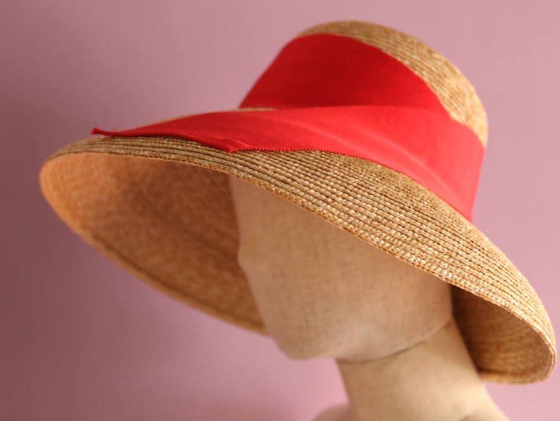 Grosgrain Down turned brim straw hat, Audrey Hepburn Hat