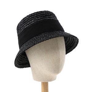 Classic Edged Straw Braid Black Bucket Hat Jo