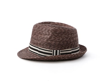 Brown Straw Unisex Trilby Straw Hat "Marlowe"