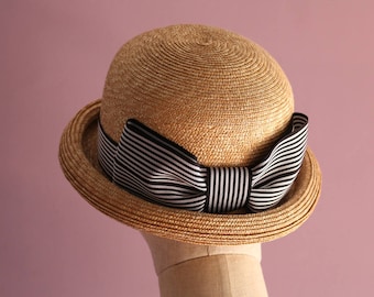 Natural Straw Bowler Hat Nicole, short-brimmed bowler hat