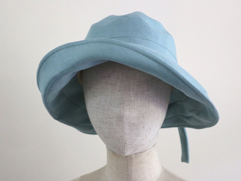 Mint green linen Capeline Wide Brimmed Hat