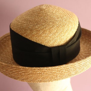 Natural Straw Sailor Hat: Classic Turned Up Brim with Ribbon