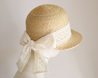 Short-Brimmed cap-style natural Straw hat Gigi, jockey style straw hat