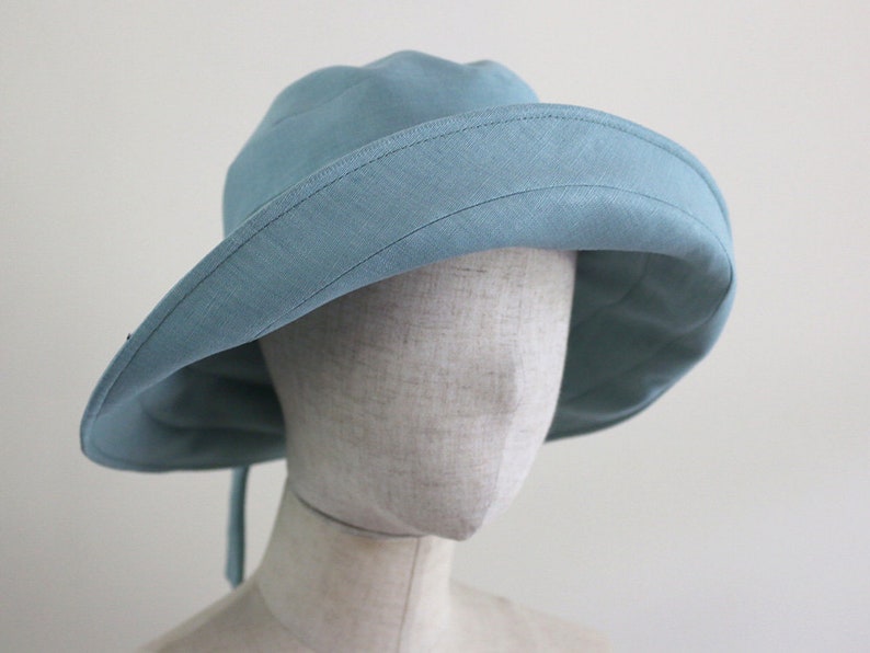 Mint green linen Capeline Wide Brimmed Hat