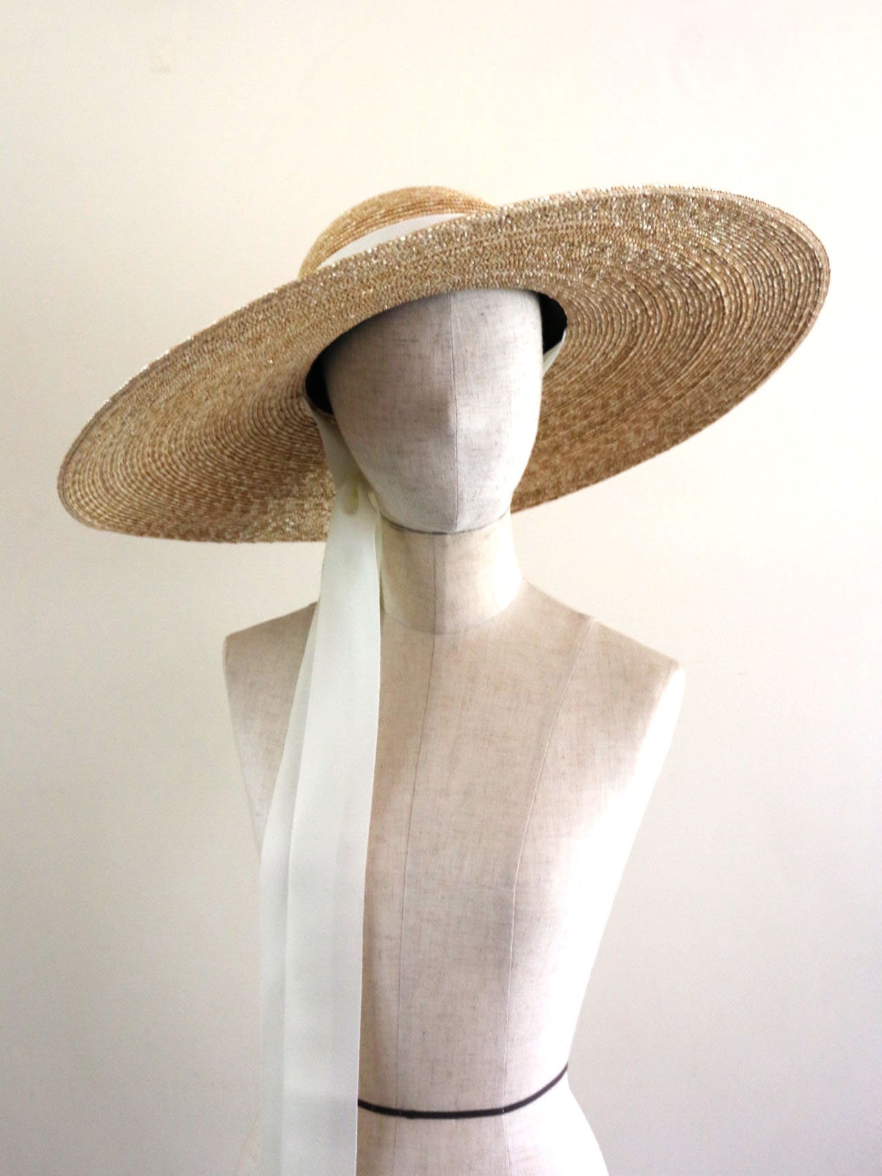 Very Wide-brimmed Straw Hat With Chin Strap Ribbons Adeline