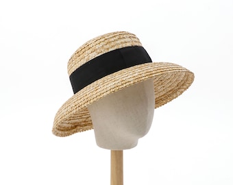 Downturned Straw Hat made of classic straw braids Gardenia, Hepburn brim, Casablanca