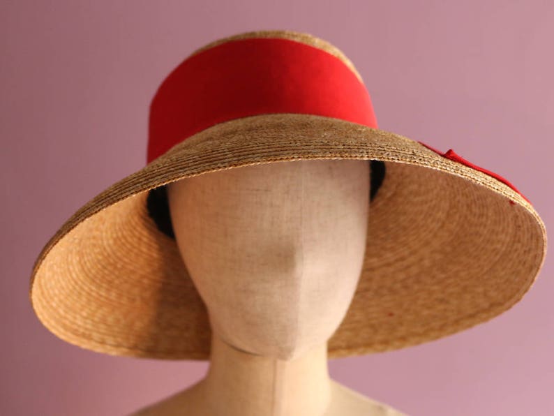 Grosgrain Down turned brim straw hat, Audrey Hepburn Hat