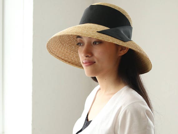 Downturned Brim Straw Hat, Audrey Hepburn Style, Curved Brim 