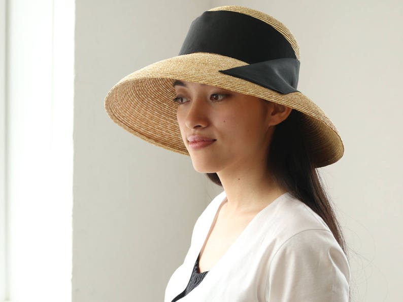 Grosgrain Down turned brim straw hat, Audrey Hepburn Hat