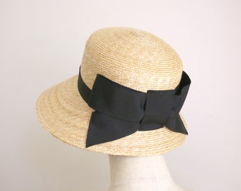 Wide Brim Natural Straw Hat Cecil back ribbon, bonnet style classic straw hat