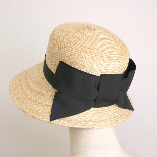 Wide Brim Natural Straw Hat Cecil back ribbon, bonnet style classic straw hat