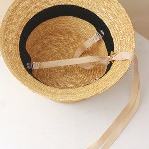Grosgrain detachable chin strap ribbons with clips for a hat in beige