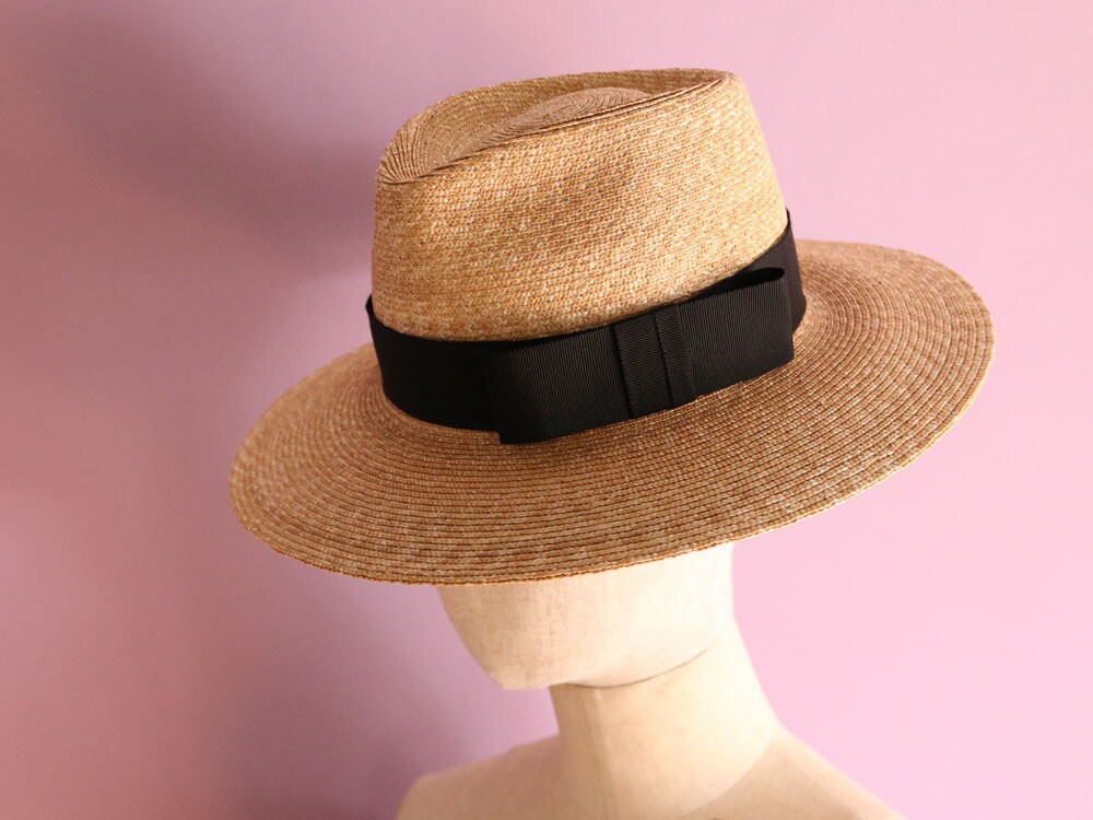 Wide Brimmed Straw Teardrop Fedora Hat Sophie Etsy