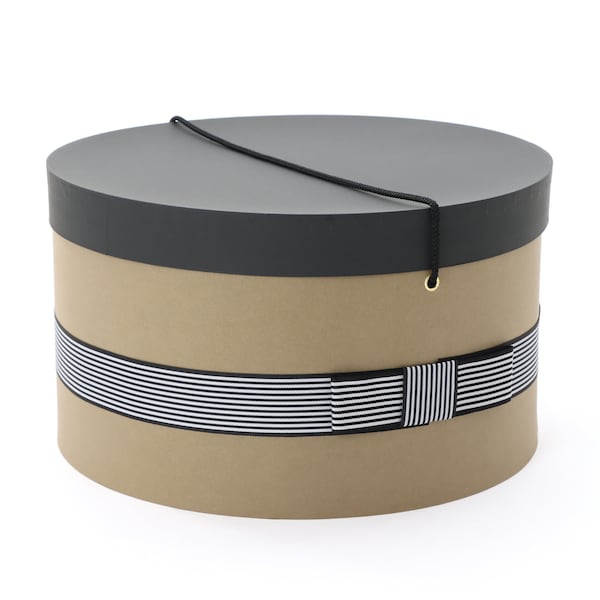 Grosgrain Paper Round Hat Box with a strap 45cm diameter, 35cm diameter, 20cm height/ethically made with recycled paper made in Japan