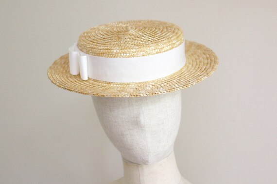 Marchen☆See-through band boater hat Shallow Straw Boater Hat Vivien White Ribbon - Etsy