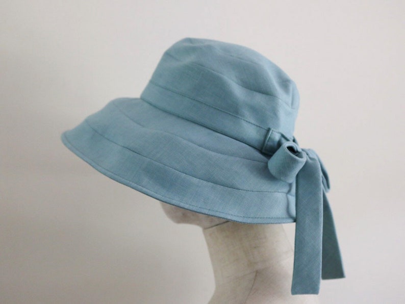 Mint green linen Capeline Wide Brimmed Hat