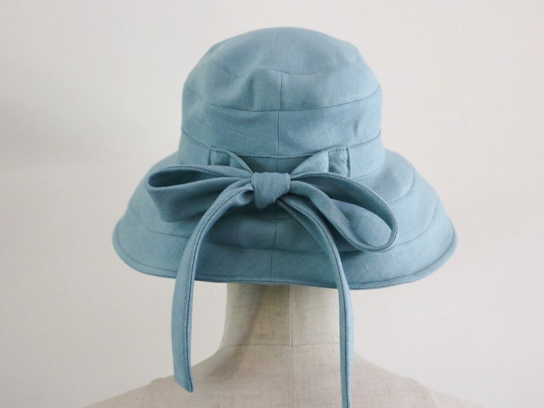 Mint green linen Capeline Wide Brimmed Hat