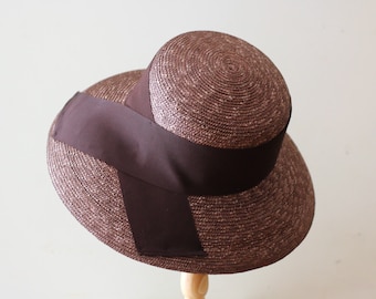 Downturned Brim Straw Hat Holly in Brown, Audrey Hepburn straw hat, curved brim hat