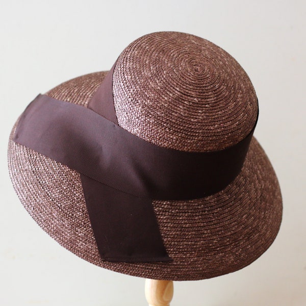 Ready to ship Downturned Brim Straw Hat Holly in Brown, Audrey Hepburn straw hat, curved brim hat