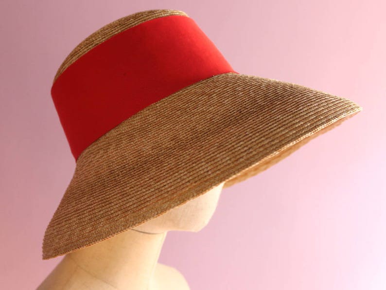 Grosgrain Down turned brim straw hat, Audrey Hepburn Hat