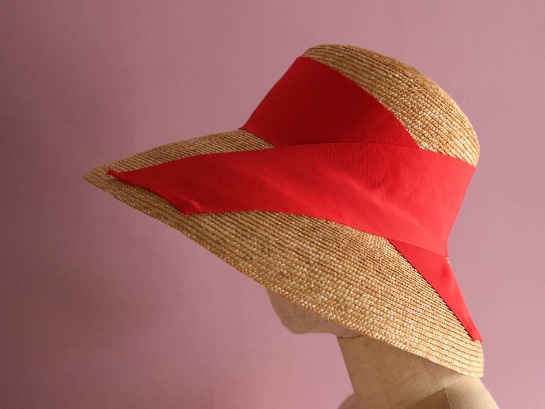 Grosgrain Down turned brim straw hat, Audrey Hepburn Hat