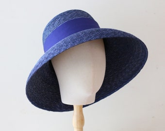 Downturned Brim Straw Hat Holly in Navy,  Audrey Hepburn straw hat, curved brim hat